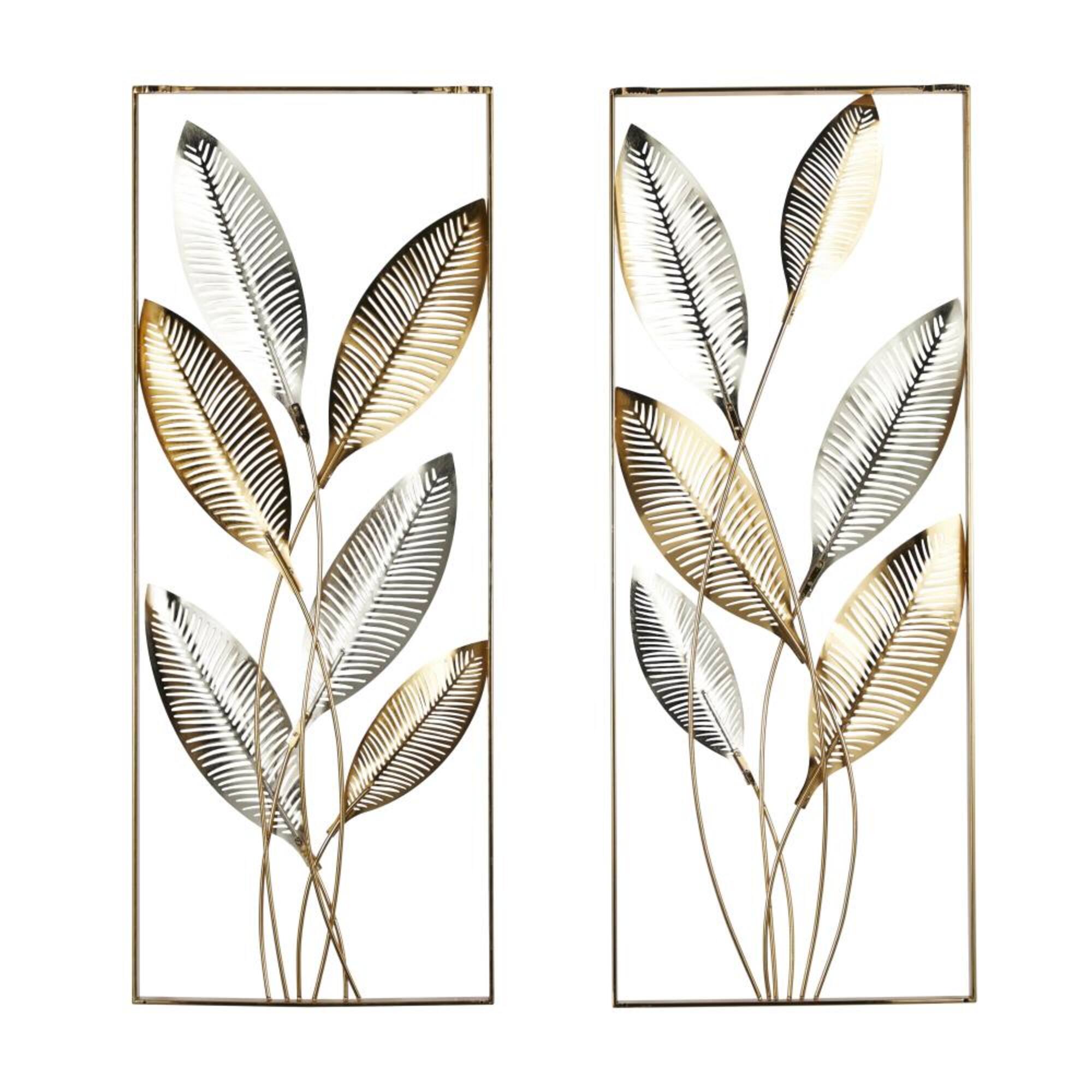 35.5" x 14.5" Gold with Silver Accents Metallic Leaf Cutout Wall Décor, 2ct.